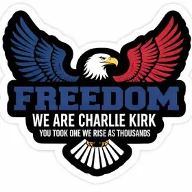 We Are Charlie Kirk Freedom Eagle USA Conservative American Flag Wings vinyl sticker
