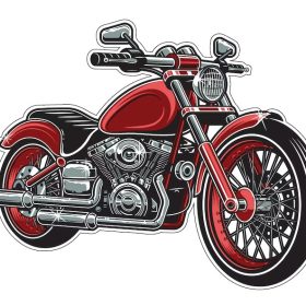 Red Vintage Motorcycle Retro Biker Cruiser Custom Bike Classic Cafe Racer American V-Twin Engine Old School Motorbike Rider Lifestyle Vinyl Sticker