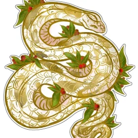 Golden White Snake Chinese Zodiac Animal Porcelain Style Floral Decoration Exotic Pattern Skin Power Symbol Tattoo Design Reptile Art vinyl sticker