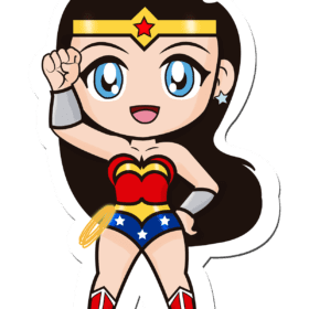 Adorable Demigod Princess of the Amazons yet looks like she's from Japan with her big chibi eyes. Fist in the air, she stands for justice.