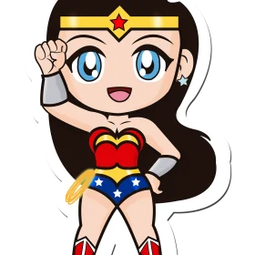 Adorable Demigod Princess of the Amazons yet looks like she's from Japan with her big chibi eyes. Fist in the air, she stands for justice.