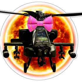 Banksy Apache Helicopter With Pink Bow Happy Chopper Friendly Attack American AH-64 Gunship USA Air Strike Aviation Combat Machine War Humor vinyl sticker
