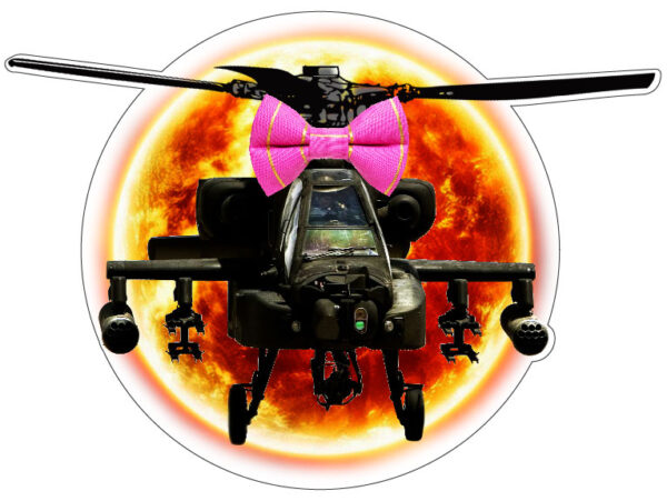 Banksy Apache Helicopter With Pink Bow Happy Chopper Friendly Attack American AH-64 Gunship USA Air Strike Aviation Combat Machine War Humor vinyl sticker