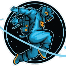 Astronaut Roaming In Space Happy Spaceflight Dancer Spacecraft NASA Mission Galaxy Adventure Jump Into Parallel Universe Celestial Travel In Alternate Reality Sci-Fi Art vinyl sticker