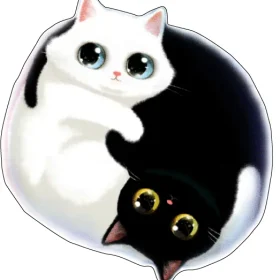 Ying Yang Cats Black And White Kittens Cute Playful Animals Pet Lover Design Universe Balance Philosophical Concept Opposing Complementary Forces Kawaii Cartoon Art vinyl sticker