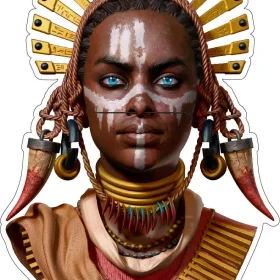 Black Beauty Girl Afro Grace Magic Blue Eyes Woodoo Stunning Headset Tribal Woman Art Vinyl Sticker /