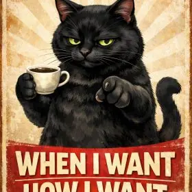 Black Cat Attitude Funny Meme Do What I Want Sassy Coffee Lover Sarcastic Humor Retro Vintage Poster Style Cute Grumpy Animal Lover vinyl sticker