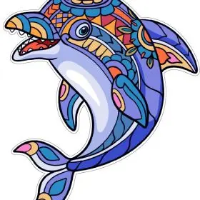 Colorful Tribal Dolphin Ocean Mandala Vibrant Cartoon Art Sea Orca Totem Marine Animal vinyl sticker
