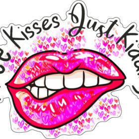 Free Kisses Just Kidding Playful Pink Lip Flirty Bite Bold And Edgy Seductive Art Vinyl Sticker