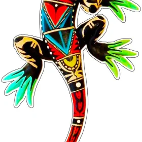 Mexican Lizard Vibrant Color Kaleidoscope Of Artistic Totem Patterns Psychedelic Hues Tattoo Art Vinyl Sticker