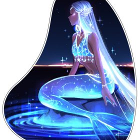 Anime Mermaid Celestial Neon Ocean Goddess Fantasy Ethereal Night Sky Magical Water Spirit Dreamy Cosmic Vibes Blue Holographic Mystical Sea vinyl sticker