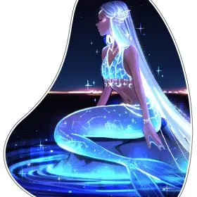 Anime Mermaid Celestial Neon Ocean Goddess Fantasy Ethereal Night Sky Magical Water Spirit Dreamy Cosmic Vibes Blue Holographic Mystical Sea vinyl sticker