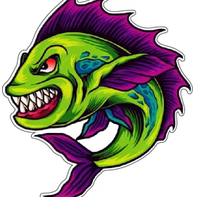 Angry Monster Fish Furious Deep-Sea Predator Vengeful Fishman Terror Razor-Sharp Teeth Menacing Ocean Beast Underwater Fishing Horror Aquatic Nightmare Savage Marine Creature vinyl sticker