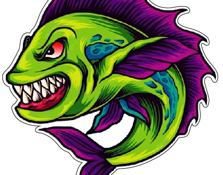 Angry Monster Fish Furious Deep-Sea Predator Vengeful Fishman Terror Razor-Sharp Teeth Menacing Ocean Beast Underwater Fishing Horror Aquatic Nightmare Savage Marine Creature vinyl sticker