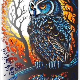 Midnight Majesty Owl Blue Cosmic Nocturnal Stylish Mandala Art Vinyl Sticker