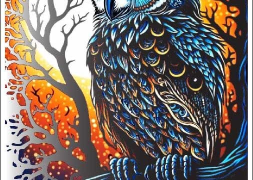 Midnight Majesty Owl Blue Cosmic Nocturnal Stylish Mandala Art Vinyl Sticker