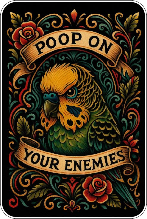 Poop On Your Enemies Funny Bird Meme Vintage Tattoo Style Floral Ornamental Parrot Art Sarcastic Humor Savage Quote Animal Lover vinyl sticker Poop On Your Enemies Funny Bird Meme Vintage Tattoo Style Floral Ornamental Parrot Art Sarcastic Humor Savage Quote Animal Lover vinyl sticker