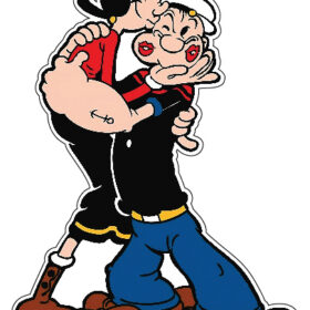 Popeye and Olive Hug And Sweetheart Kiss Romantic Cartoon Lovers Classic Toon Couple Adorable Love Story Timeless Animated Movie Romance Vintage Comics Nostalgic Affectionate Moment vinyl sticker