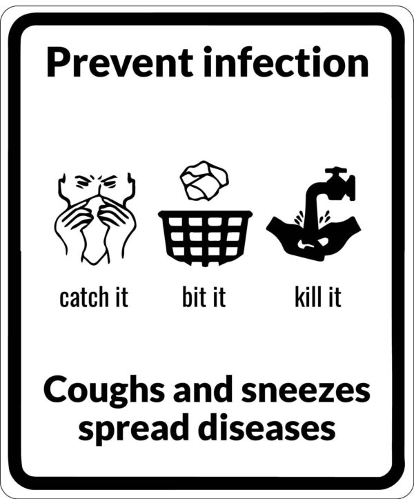 Prevent Infection Information Sign Coughs And Sneezes Spread Diseases Catch It Bit It Kill It Hygiene Reminder Germ Control vinyl sticker