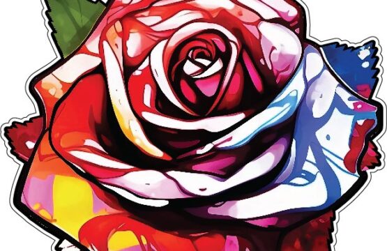 Romantic Rainbow Rose Colorful Floral Love Beautiful Graphic Design Elegant Gift Flower Vibrant Petal Art Modern Tattoo Artwork Botanical Beauty Melting Heart vinyl sticker