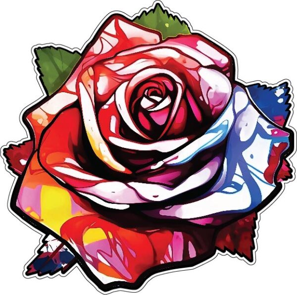 Romantic Rainbow Rose Colorful Floral Love Beautiful Graphic Design Elegant Gift Flower Vibrant Petal Art Modern Tattoo Artwork Botanical Beauty Melting Heart vinyl sticker