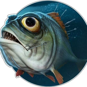 Angry Fish Bites Hooks Fishing Fisherman Tackle Water Sports Unique Ocean Art vinyl sticker