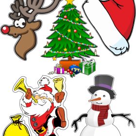 Merry Christmas Vinyl Sticker Set / Santa Claus - Santa Hat - Snowman - Rudolph - Christmas Tree - 5pcs