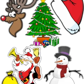 Merry Christmas Vinyl Sticker Set / Santa Claus - Santa Hat - Snowman - Rudolph - Christmas Tree - 5pcs