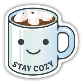 Stay Cozy Cute Mug Smiling Hot Cocoa Cup with Marshmallows Kawaii Winter Drink Coffee Art Coffee Food Beverage vinyl sticker