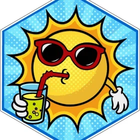 Sun With Sunglasses Drinking Lemonade In Hexagon Blue Sky Pop Art Culture Style Total Solar Eclipse April 8 2024 vinyl sticker / printed vinyl decal