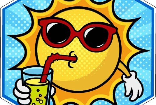 Sun With Sunglasses Drinking Lemonade In Hexagon Blue Sky Pop Art Culture Style Total Solar Eclipse April 8 2024 vinyl sticker / printed vinyl decal