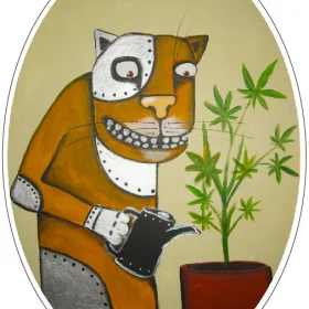 Frankencat Watering Cannabis Plant Heavy Metal Russian Style By Vasya Lozhkin Art Vinyl Sticker