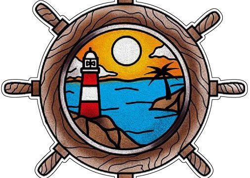 Majestic Steering Wheel Of Summer Dream Mystic Ocean Lighthouse And Scenic Sunny Sea Beach Seaside Art Vinyl Sticker